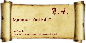 Nyemecz Anikó névjegykártya